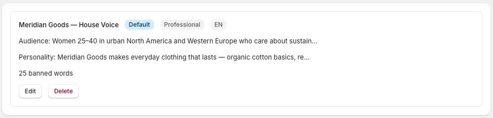 Brand voice setup wizard