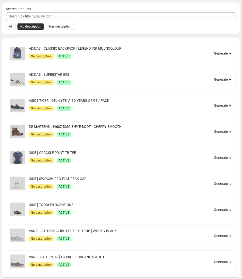 Product picker with filters