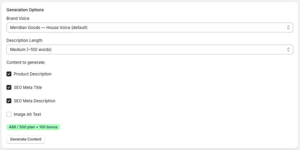 AI generation with preview and edit controls